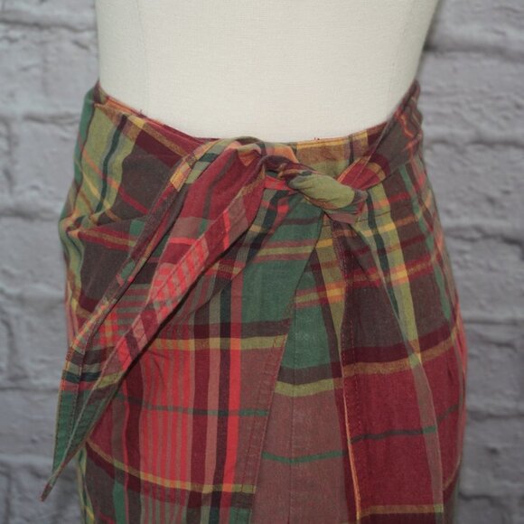 Vintage 90s J. Crew Cotton Plaid Wrap Skirt Small - Picture 3 of 7
